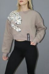 Baskılı Crop Sweat Taba - 211.502.