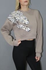 Baskılı Crop Sweat Taba - 211.502.